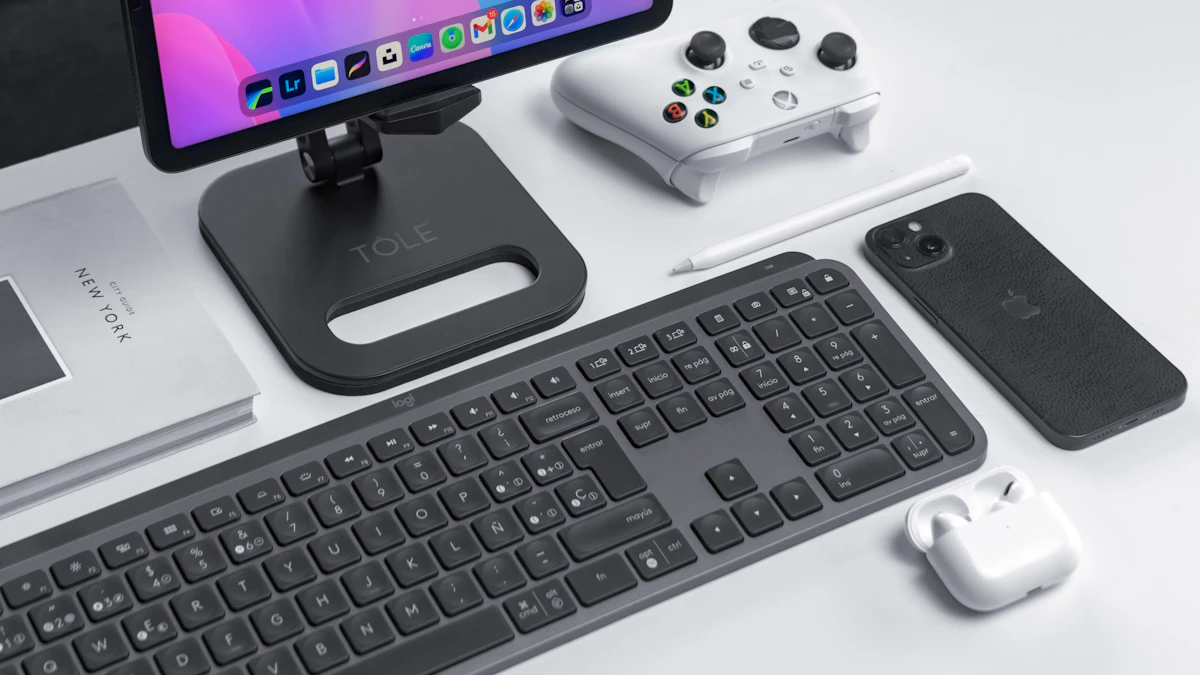 What Is a Keyboard Tray and Do You Need One? 1 Desk with a keyboard, mouse, and monitor arranged in a minimalist home office setup